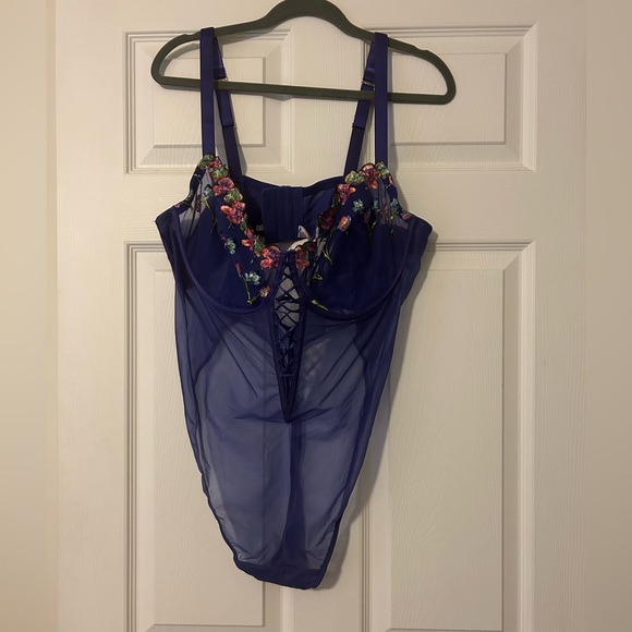 Savage X Fenty Other - EUC Savage X Fenty Size 4X Royal Purple Floral Embroidered Thong Bodysuit